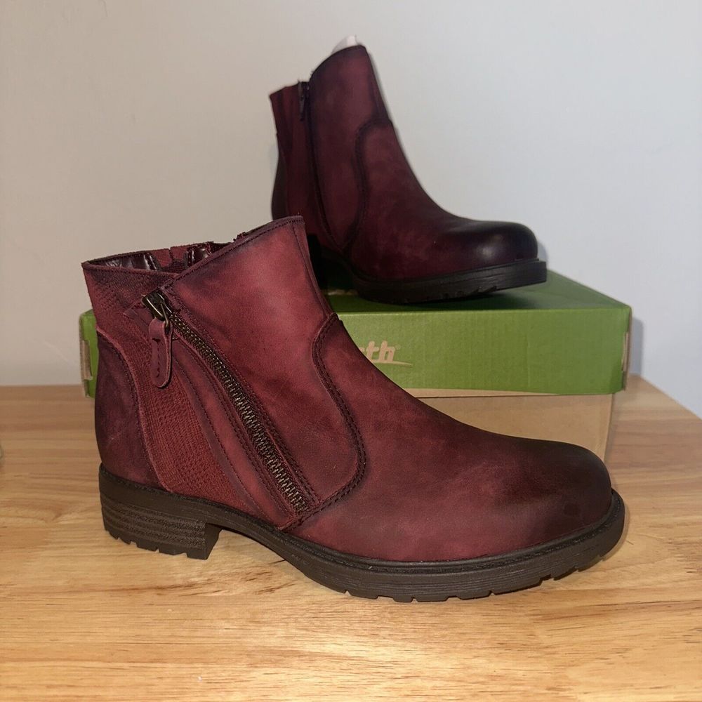 Earth Womens Jordan Wine leather zip boots size 7.5 B NIB